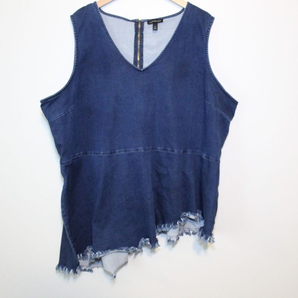 Lane Bryant Denim V-neck Asymmetric Sleeveless Top Blue Plus Size 26 H13674 - Picture 1 of 7